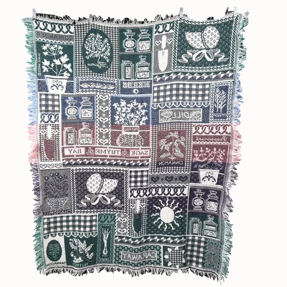 Crown Crafts Herb Woven Tapestry Throw Blanket With Fringe - Picture 1 of 4
